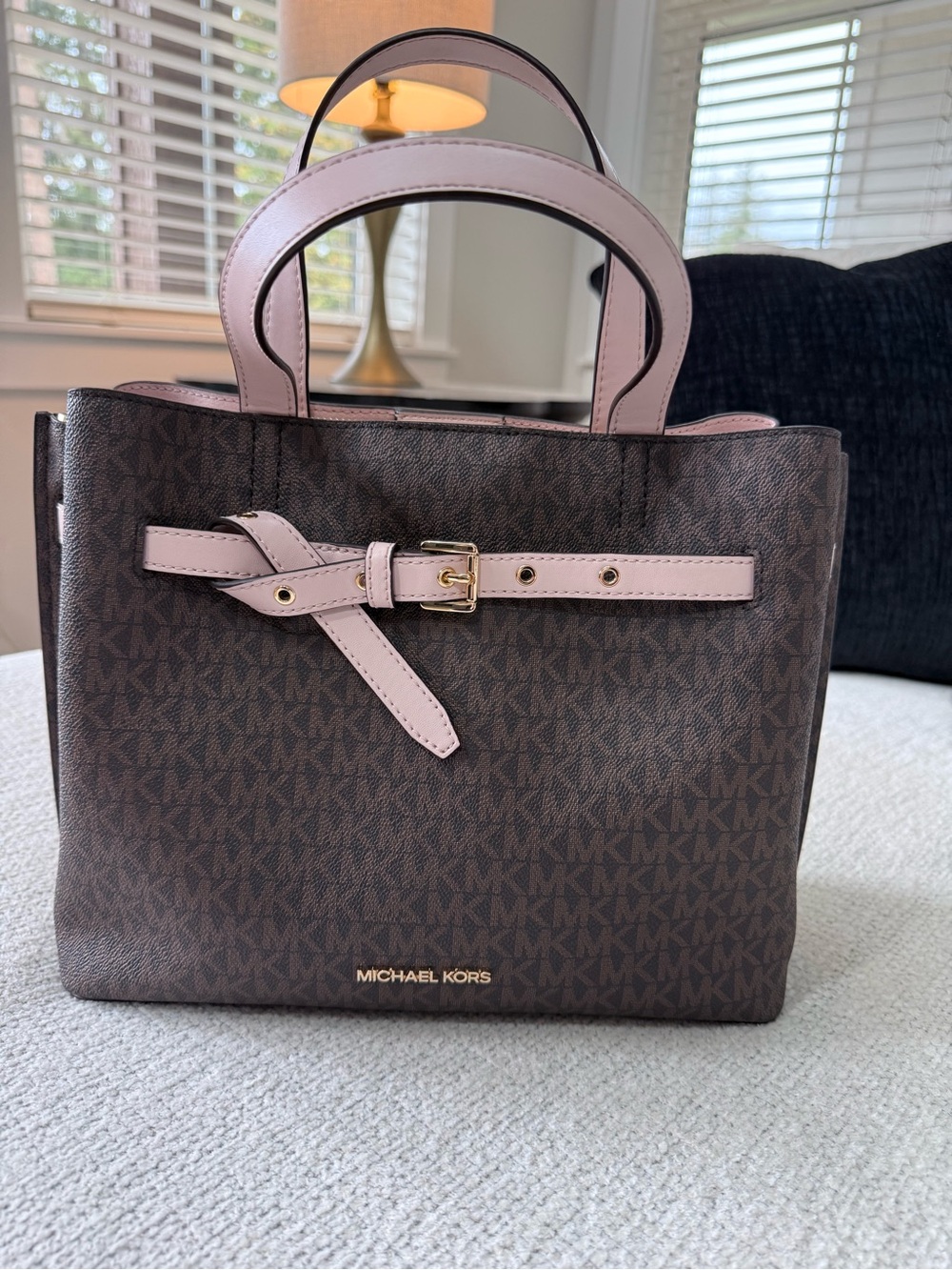 Michael Kors Emilia Satchel Bag in brown and powder blush - Picture 5 of 5